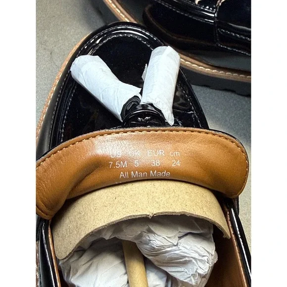 Franco Sarto Womens Black Patent Tassel Loafers Platform Lug Sole  7.5M - Picture 4 of 15